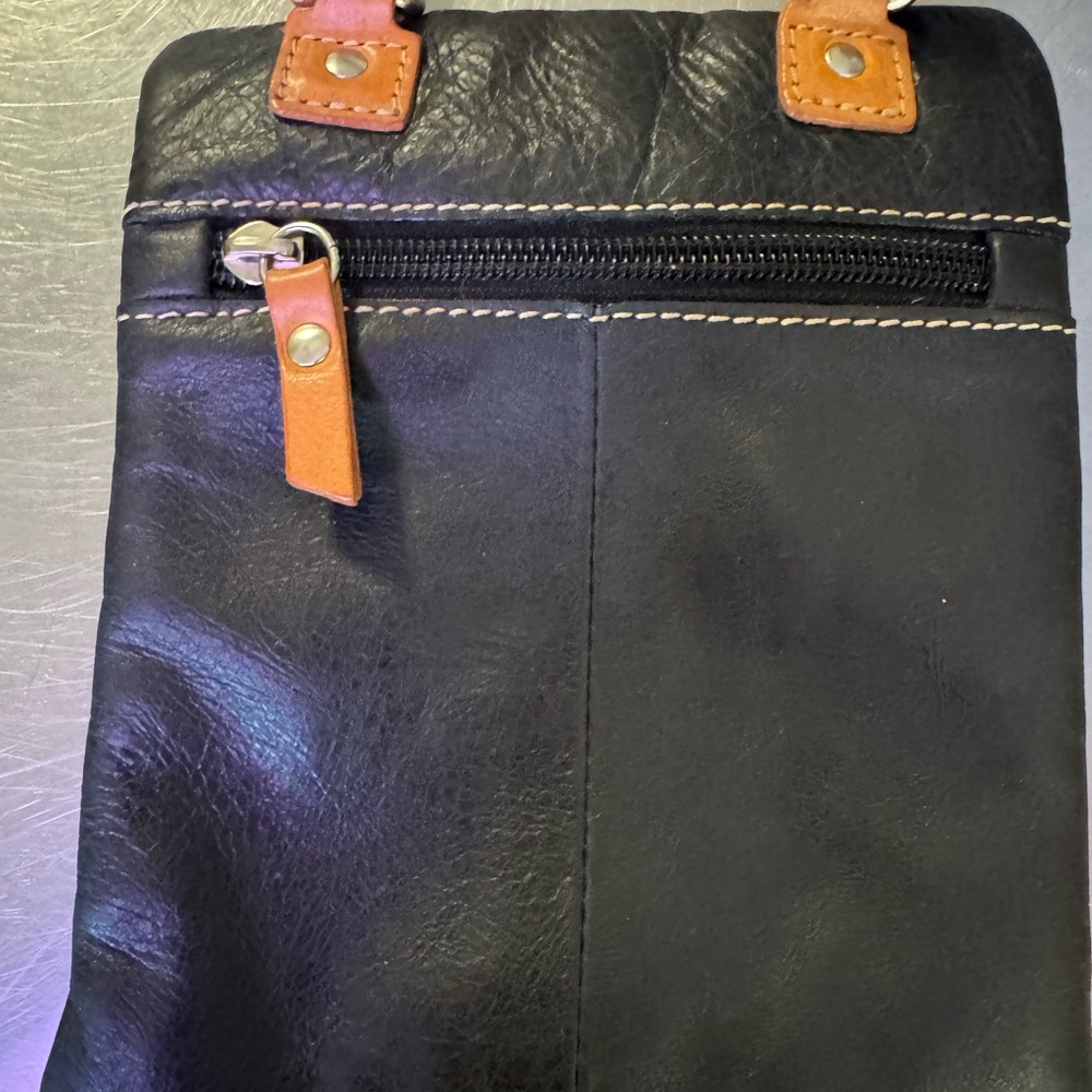 Black Leather Crossbody Bag with Tan Strap - Picture 8 of 8